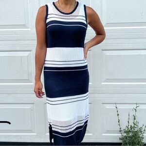 Navy and White Striped Knit Dress